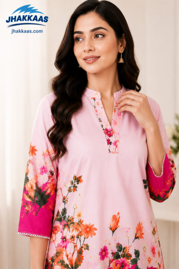 Women’s Pink Floral Printed Kurti Pant Co-Ord Set image 2