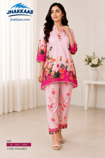 Women’s Pink Floral Printed Kurti Pant Co-Ord Set image 4
