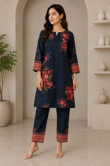 Women’s black Floral Printed Kurti Pant Co-Ord Set