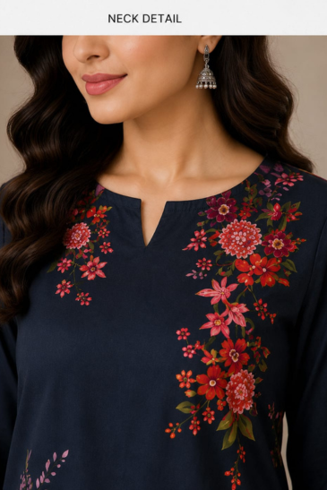 Women’s black Floral Printed Kurti Pant Co-Ord Set image 2