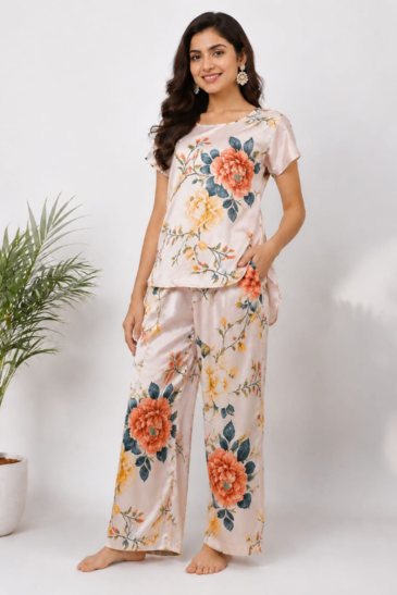 Women’s Ivory Floral Premium Satin 