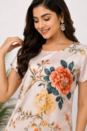 Women’s Ivory Floral Premium Satin  image 2