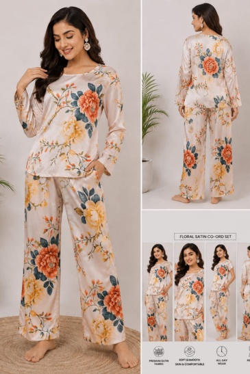 Women’s Ivory Floral Premium Satin  image 3