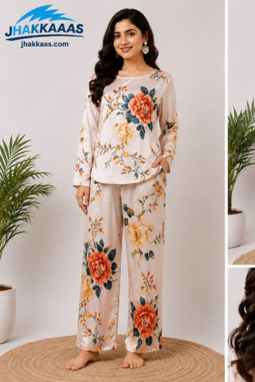 Women’s Ivory Floral Premium Satin  image 4