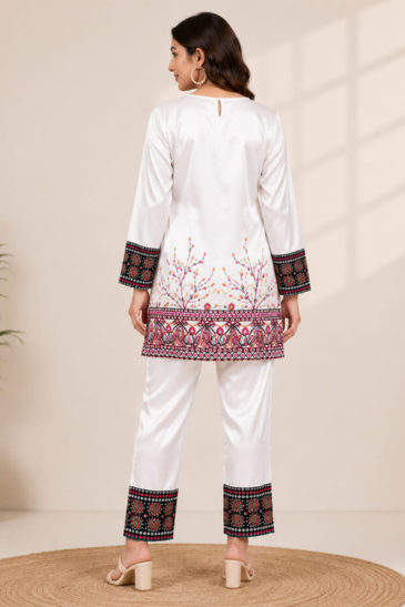 Women’s White Ethnic Printed Co-Ord Set