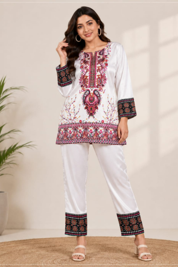 Women’s White Ethnic Printed Co-Ord Set image 2