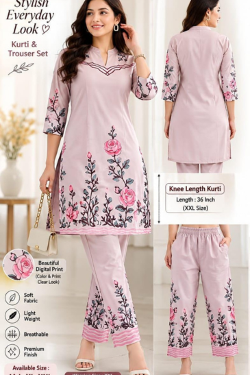 Women’s Light Pink Rose Printed Co-Ord Set