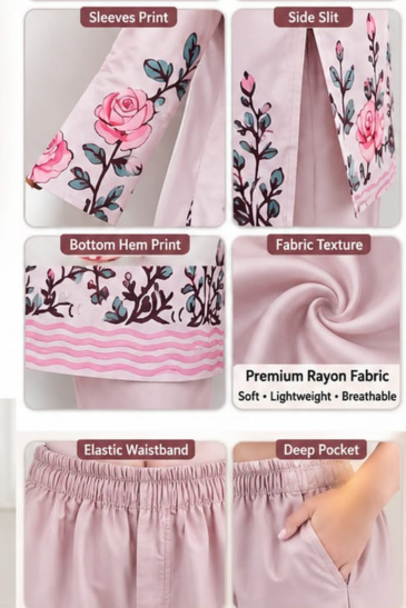Women’s Light Pink Rose Printed Co-Ord Set image 2