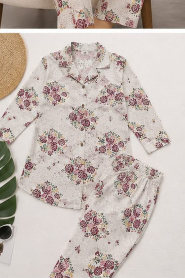 Women’s Off White Floral Printed Cotton Co-Ord Set image 3
