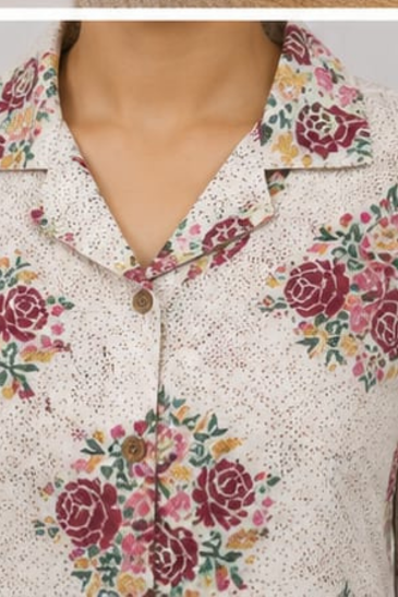 Women’s Off White Floral Printed Cotton Co-Ord Set image 4