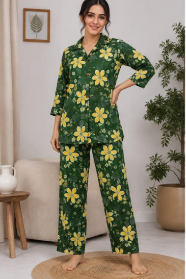 Women’s Dark Green Floral Printed Cotton Shirt