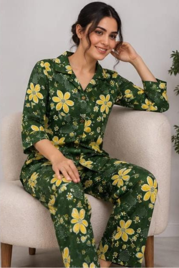Women’s Dark Green Floral Printed Cotton Shirt image 2