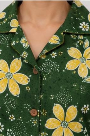 Women’s Dark Green Floral Printed Cotton Shirt image 3