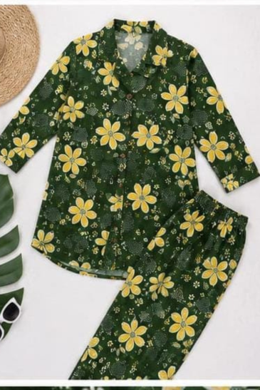 Women’s Dark Green Floral Printed Cotton Shirt image 5