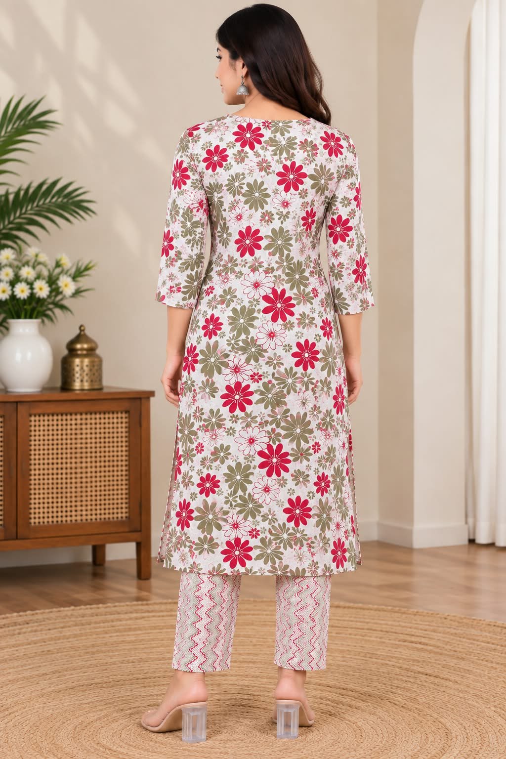 Women Floral Printed Kurti With Trouser Set image 2