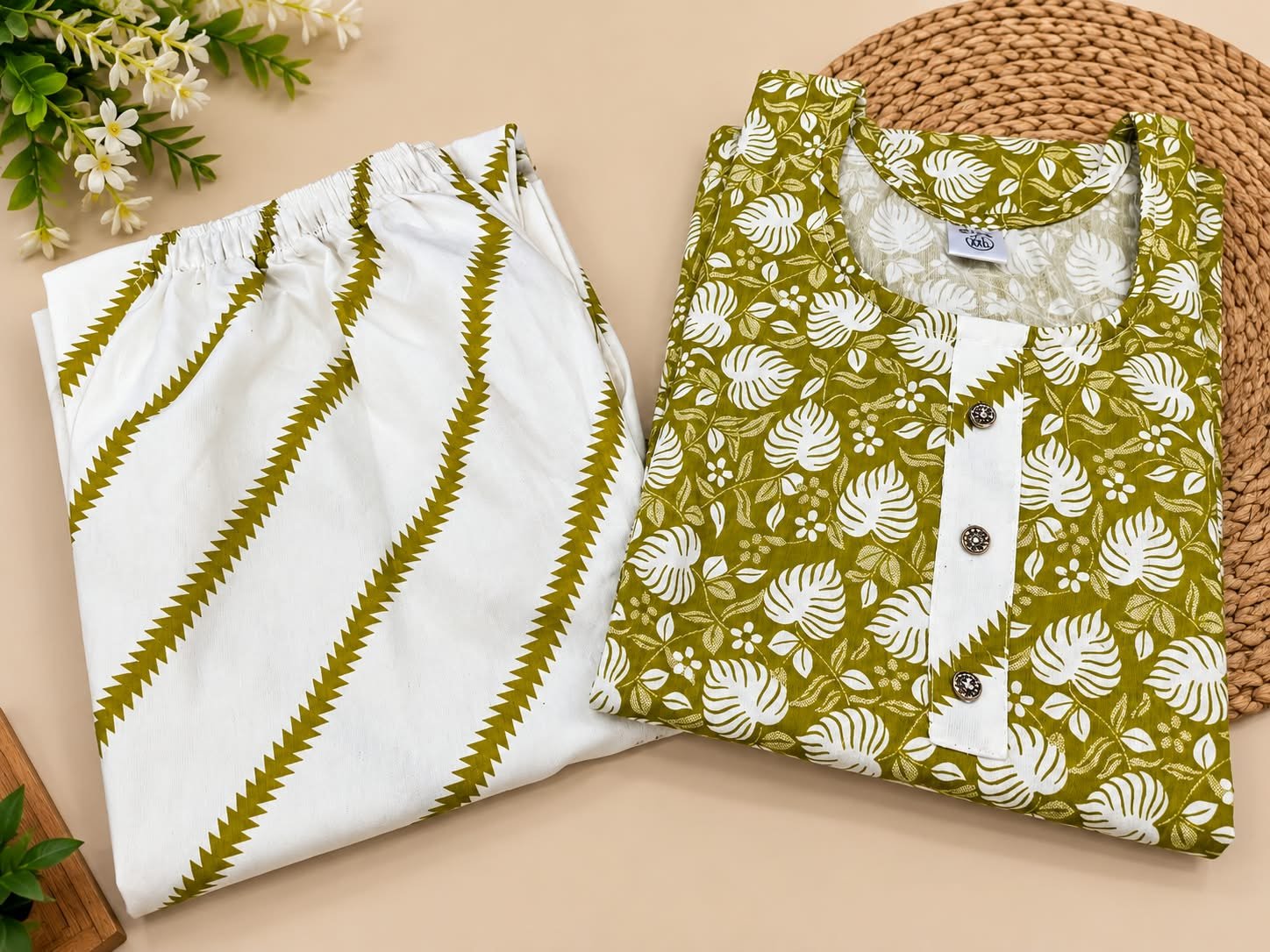 Green Printed Kurti with Trouser Set image 4