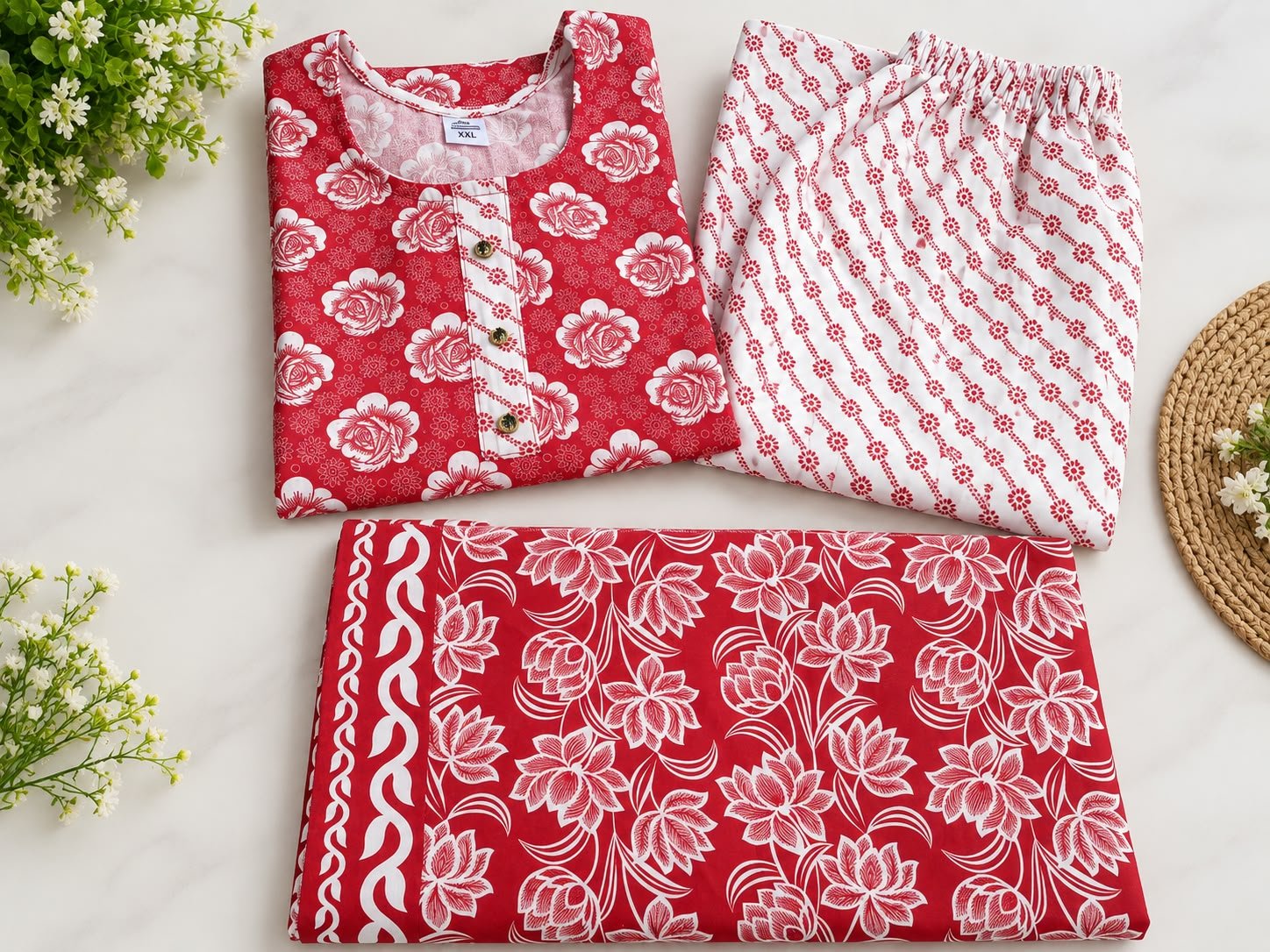Women’s Maroon Floral Printed Kurti Trouser with Dupatta Set image 5
