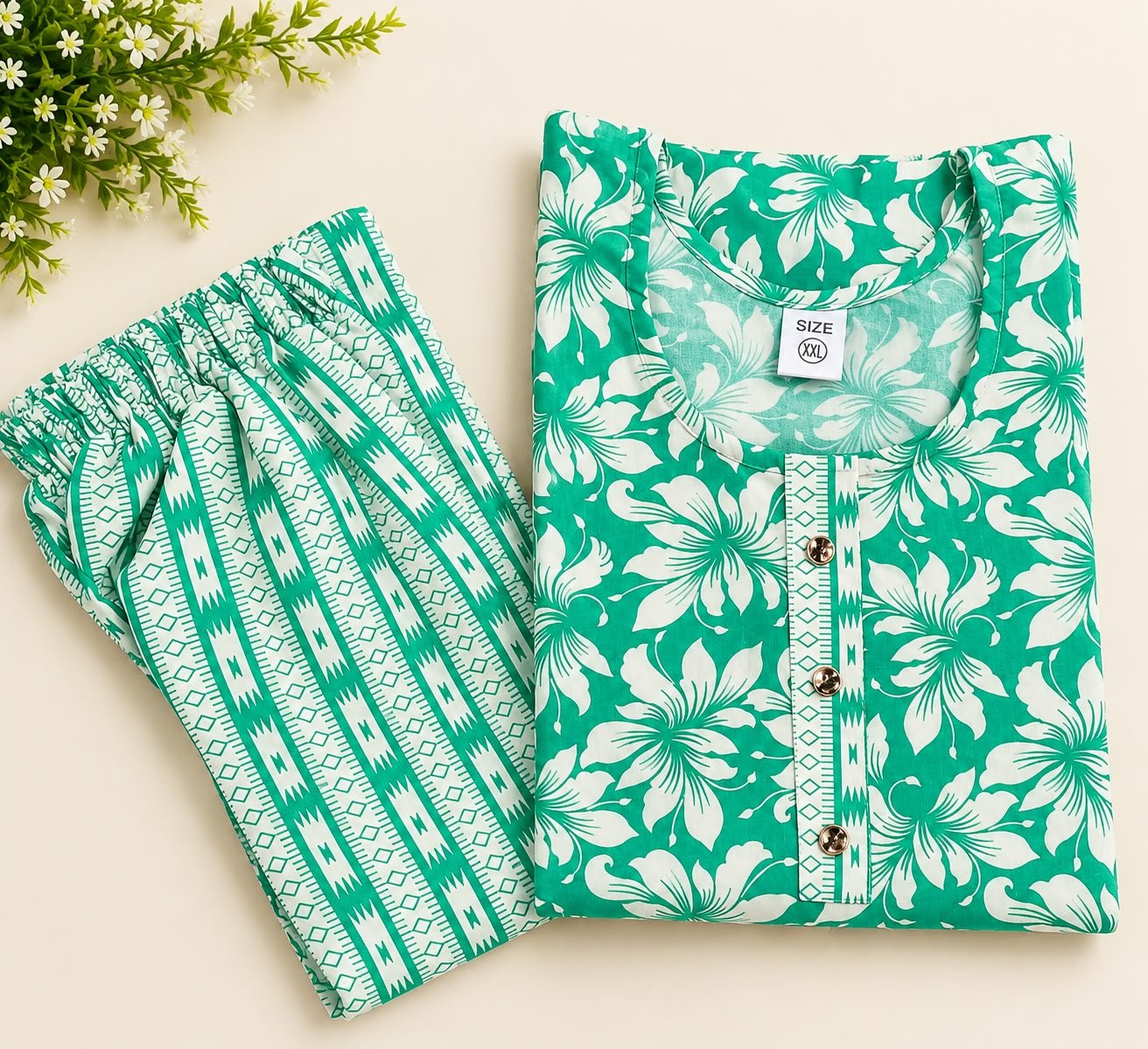 Women’s Green Floral Printed Kurti with Trouser Set image 5